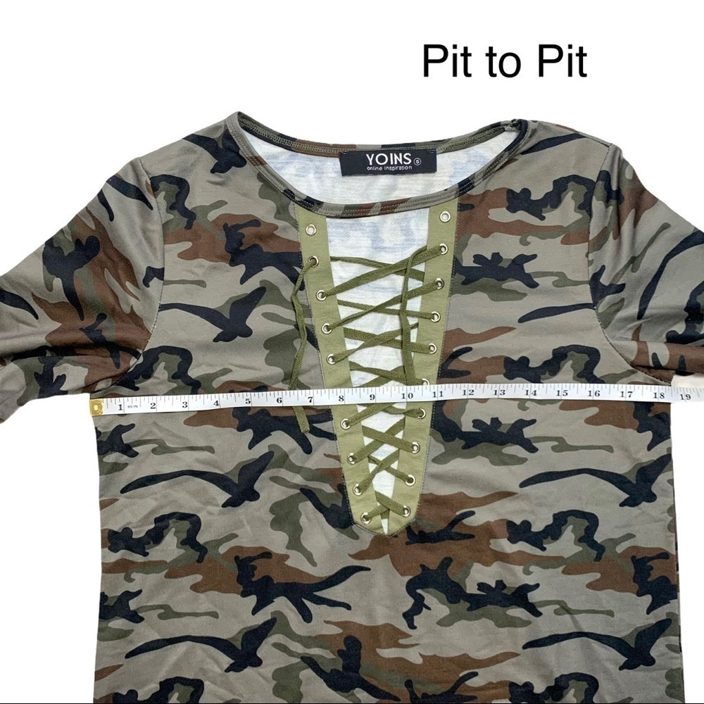 Boutique Yoins Military Camouflage Sexy Lace-Up V-Neck Long Sleeve Top Sz Small - Picture 12 of 16